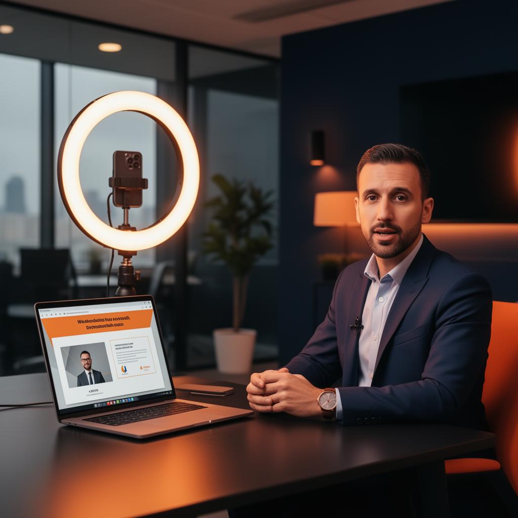 Apresentador em setup profissional de webinar